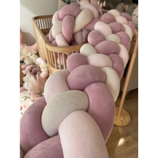 Προστατευτική πάντα πλεξούδα 4 πλέξης cappuccino , pastel rose & macha 