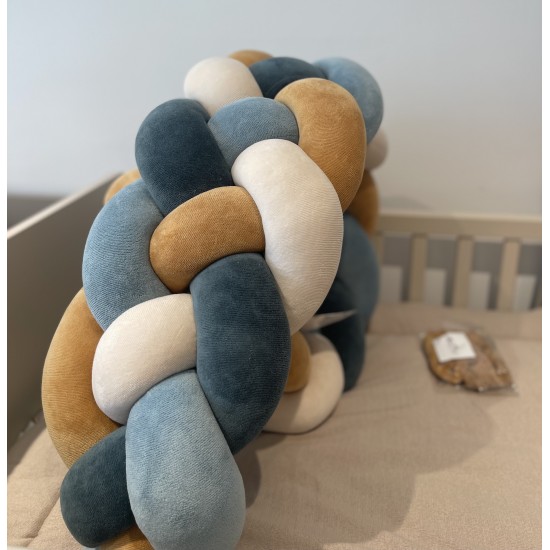 Προστατευτική πάντα πλεξούδα κούνιας/κρεβατιού 4stand mustard and blues