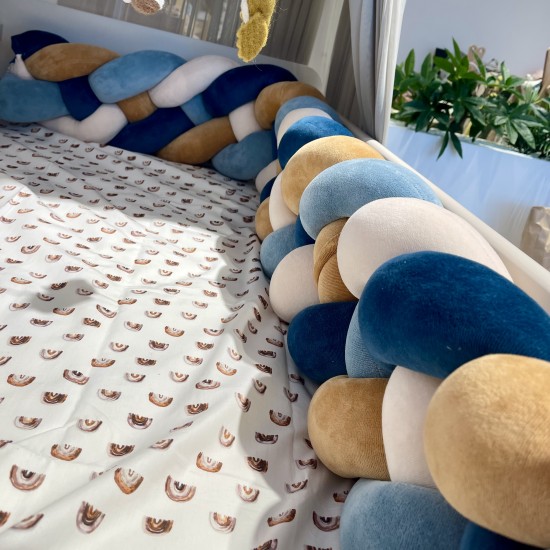 Προστατευτική πάντα πλεξούδα κούνιας/κρεβατιού 4stand mustard and blues