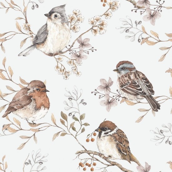 Birds White-Gray Wallpaper