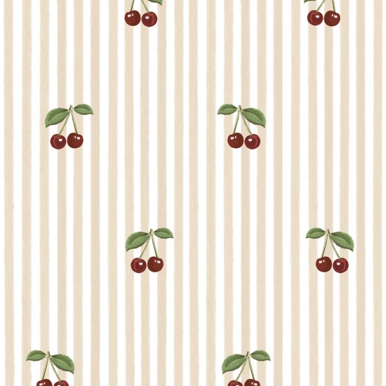 Παιδική ταπετσαρία Little Cherries on Pink Stripes