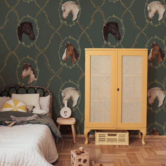 Παιδική Ταπετσαρία  Watercolour horses green