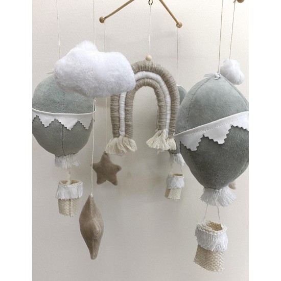 Mobile Κούνιας Air hot ballons Rainbow and Clouds