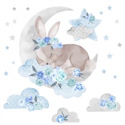 Αυτοκόλλητο τοίχου | blue sleeping rabbit